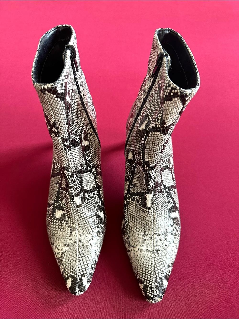 Snake-Print Pointed Toe Ankle Boots, 8 NEW